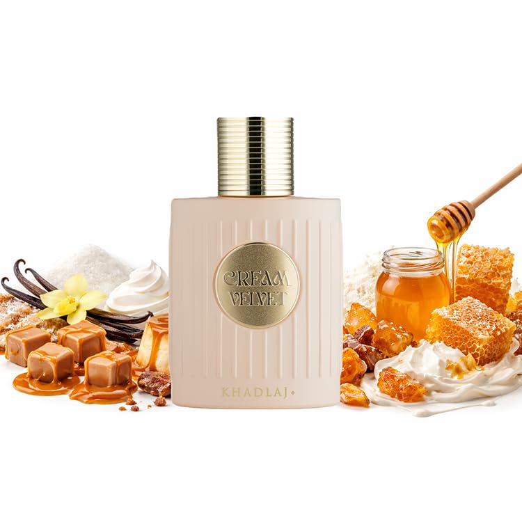 Khadlaj Cream Velvet Extrait de Parfum 100ml | Amber Gourmand Fragrance with Caramel Vanilla Honey & Musk Unisex -Perfume for Women & Men