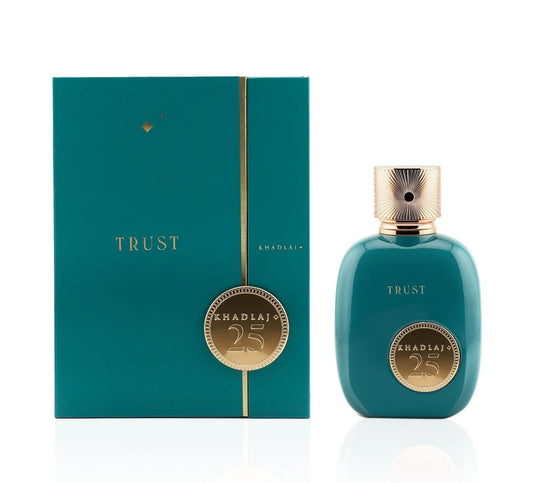 Khadlaj 25 Trust 100ml Eau de Parfum by Khadlaj Perfumes with Bergamot Vanilla Pistachio Jasmine Raspberry Caramel Tonka Sandalwood & Musk – A Timeless Scent Celebrating 25 Years of Excellence