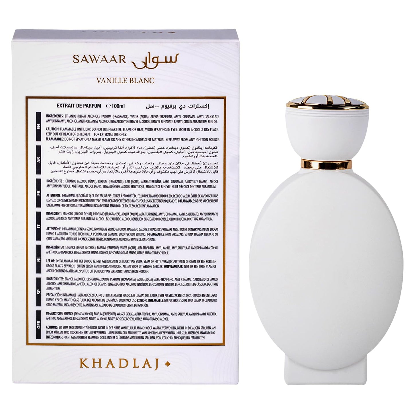 Khadlaj Sawaar Vanille Blanc – Vanilla, Sweet, Woody – Extrait de Parfum Long-Lasting Fragrance for Everyone, 3.4 Ounce / 100 ml