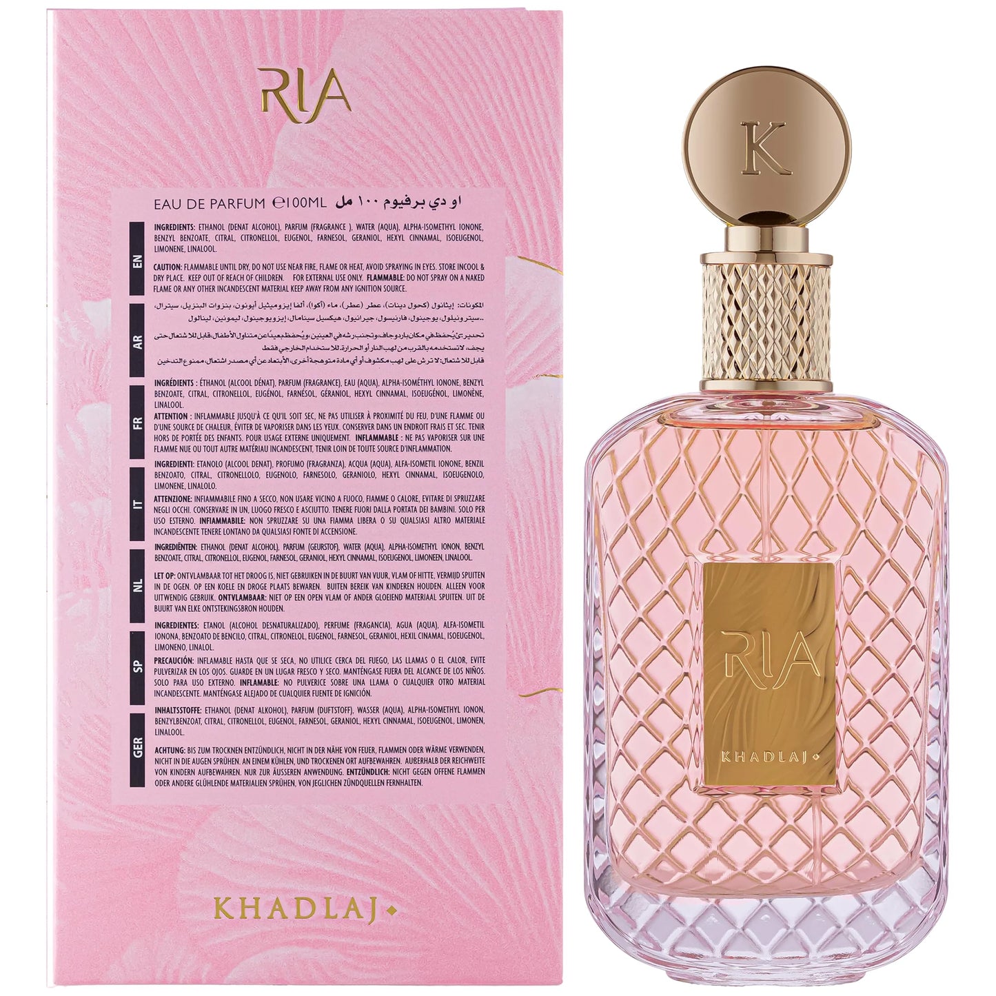 Khadlaj Ria Eau de Parfum 100 ml for Women – Long-Lasting Fruity Floral Fragrance with Cherry, Raspberry, and Strawberry Notes – Elegant Musk, Patchouli, and Black Currant Perfume Spray